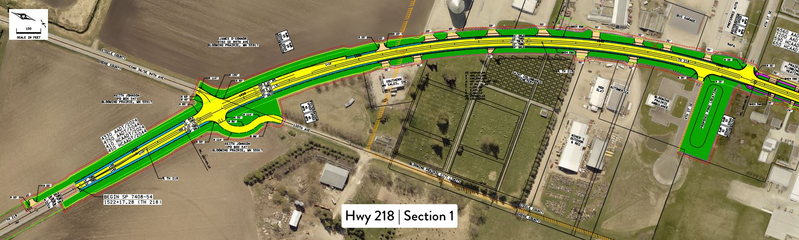 A section of the Hwy 218 design from 100th Ave to 4th St. SE